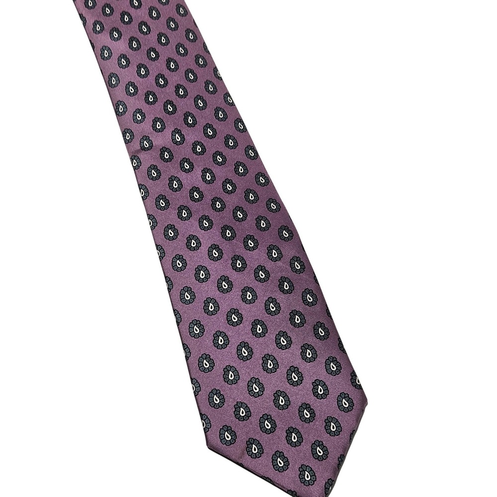 Woolf Brothers Mens Silk Paisley Necktie Made in Italy Purple Gray